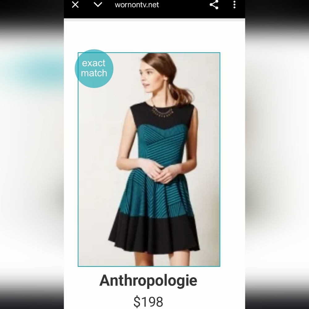 ANTHROPOLOGIE x EVA FRANCO Teal & Black Striped Swing Dress - Size 10 - Picture 14 of 14